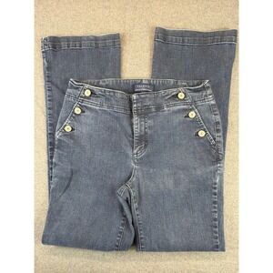 Talbots Simply Flattering Jeans Women 6 Dark Blue Button Pockets Bootcut Denim